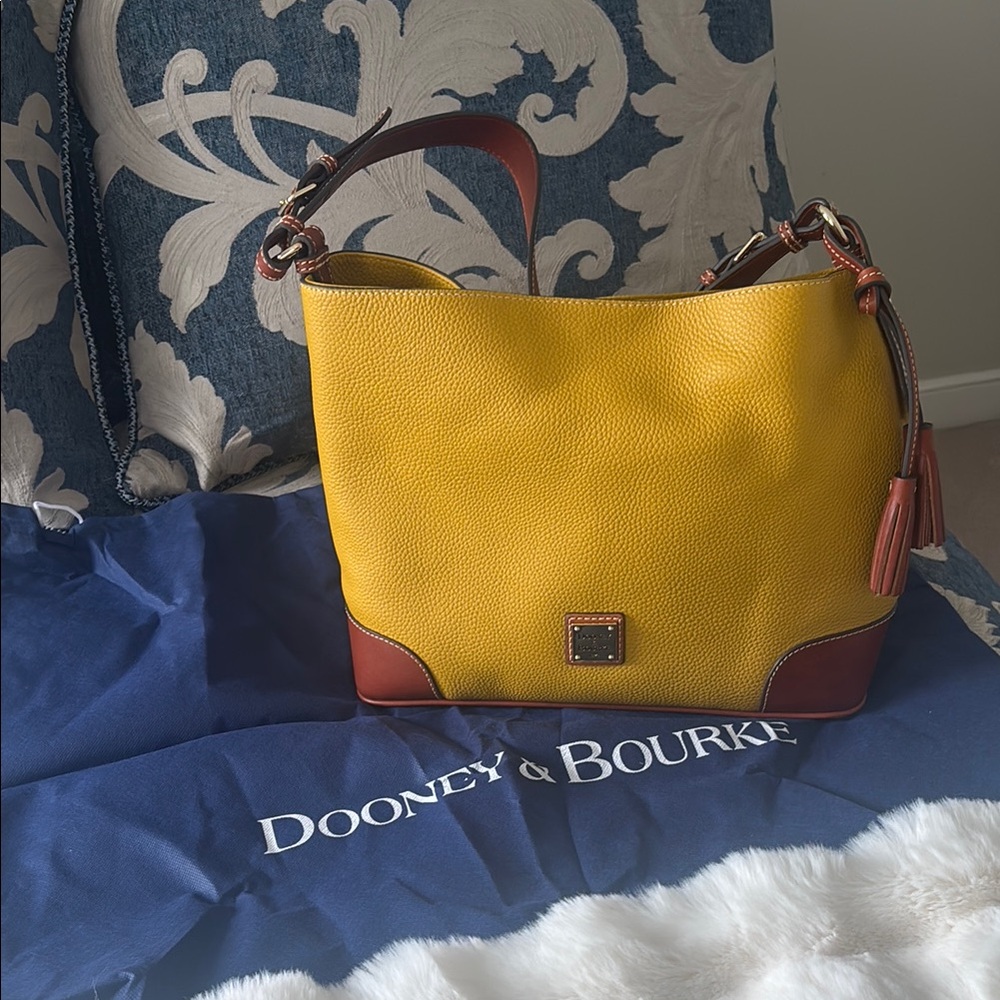 Dooney & Bourke Yellow and Brown Shoulder Bag with Pebbled Leather